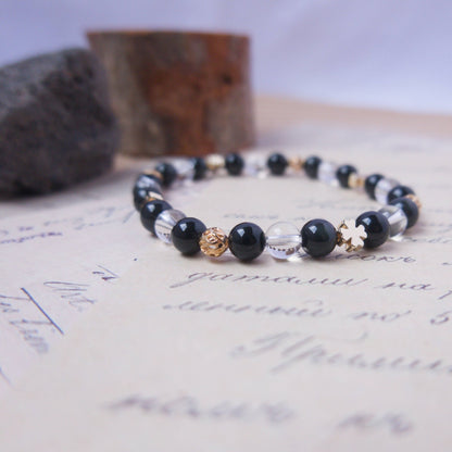 Rainbow Obsidian and Clear Quartz Bracelet - Crystal bracelet of Protection and Inner Strength - To Eons