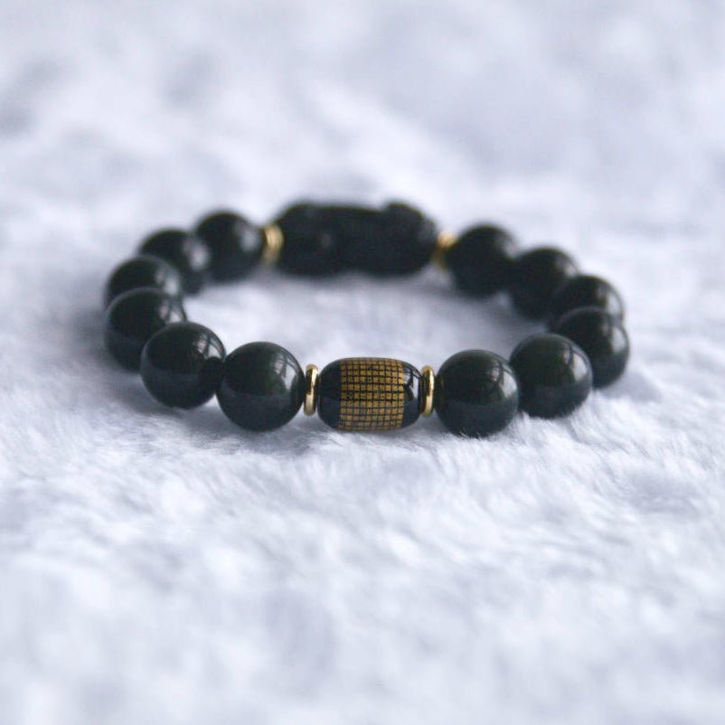 Rainbow Obsidian Bracelet with Pixiu - Crystal Bracelet for Wealth and Protection - To Eons