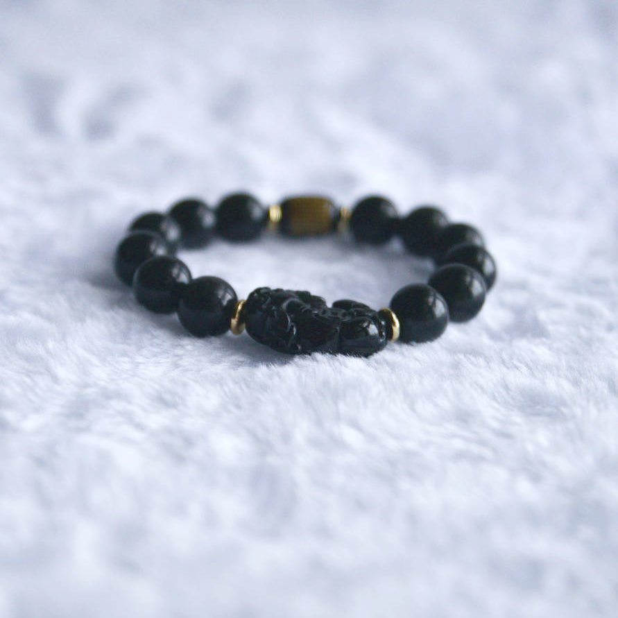 Rainbow Obsidian Bracelet with Pixiu - Crystal Bracelet for Wealth and Protection - To Eons