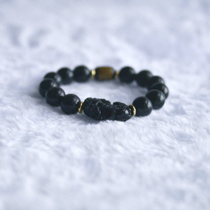 Rainbow Obsidian Bracelet with Pixiu - Crystal Bracelet for Wealth and Protection - To Eons