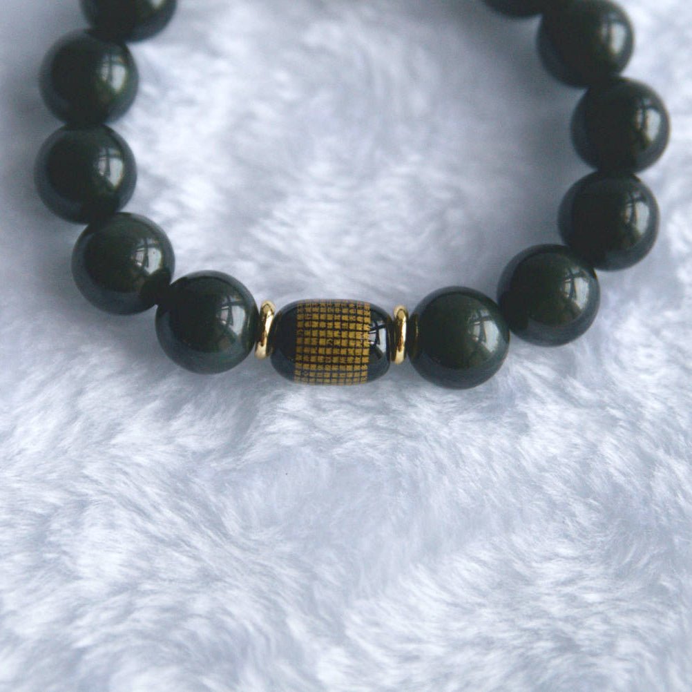Rainbow Obsidian Bracelet with Pixiu - Crystal Bracelet for Wealth and Protection - To Eons