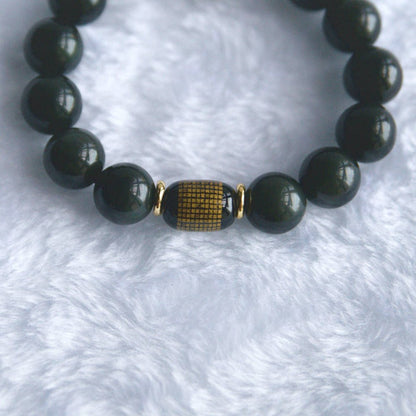 Rainbow Obsidian Bracelet with Pixiu - Crystal Bracelet for Wealth and Protection - To Eons