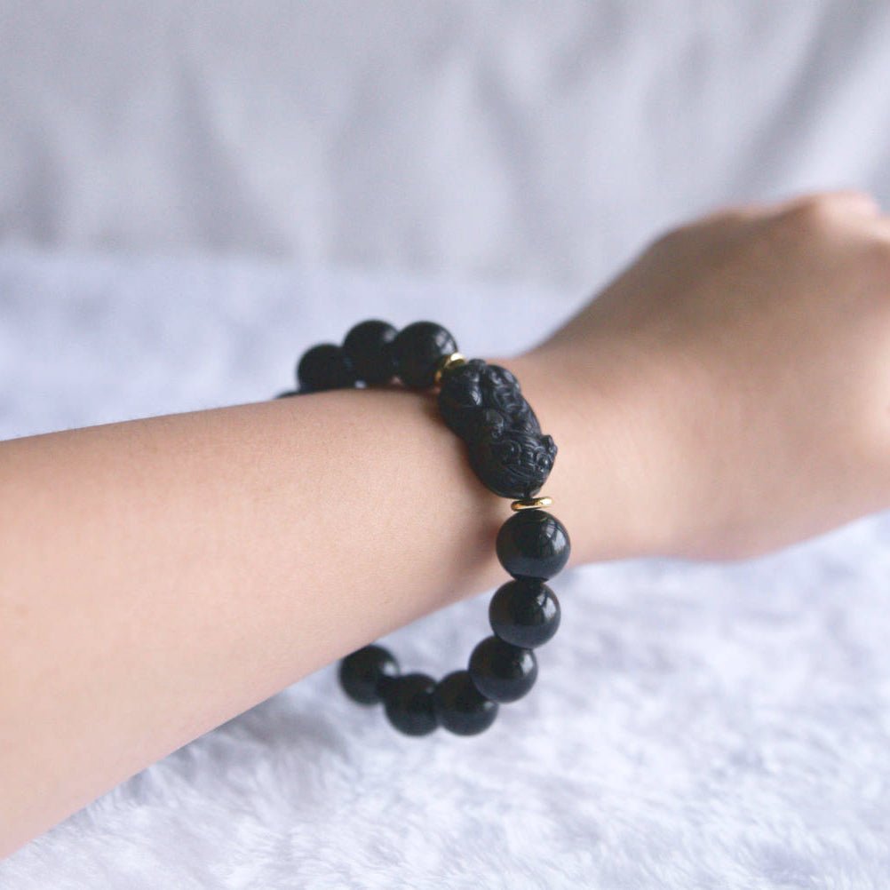 Rainbow Obsidian Bracelet with Pixiu - Crystal Bracelet for Wealth and Protection - To Eons