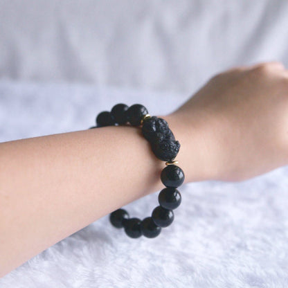 Rainbow Obsidian Bracelet with Pixiu - Crystal Bracelet for Wealth and Protection - To Eons