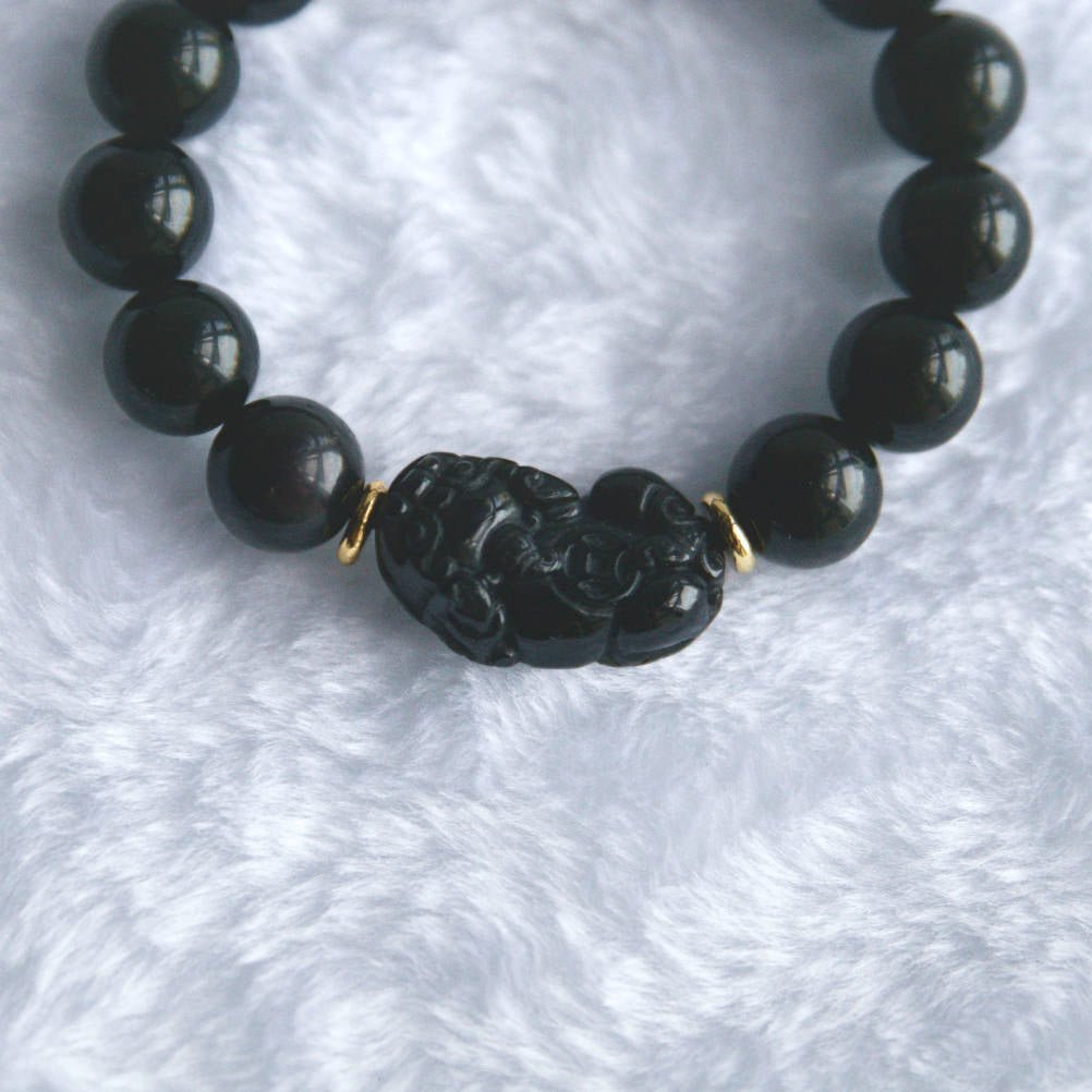 Rainbow Obsidian Bracelet with Pixiu - Crystal Bracelet for Wealth and Protection - To Eons