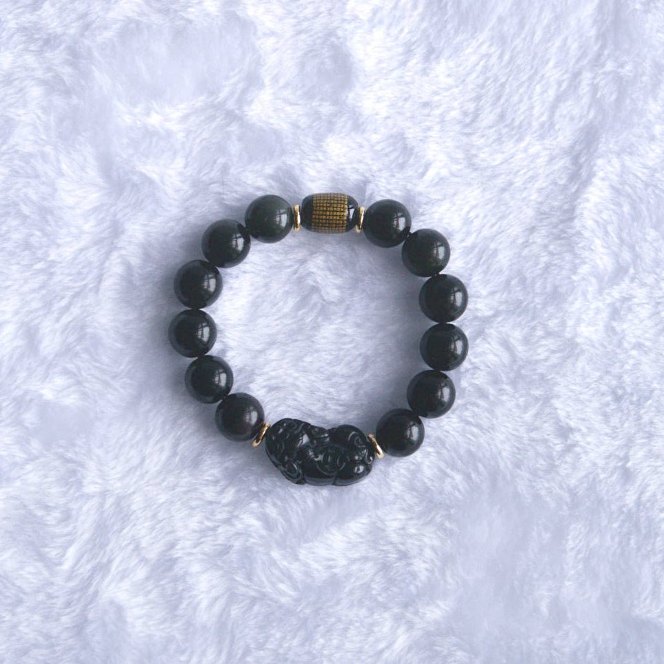 Rainbow Obsidian Bracelet with Pixiu - Crystal Bracelet for Wealth and Protection - To Eons