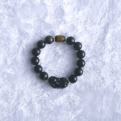 Rainbow Obsidian Bracelet with Pixiu - Crystal Bracelet for Wealth and Protection - To Eons