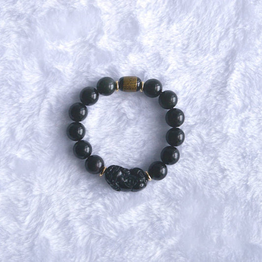 Rainbow Obsidian Bracelet with Pixiu - Crystal Bracelet for Wealth and Protection - To Eons