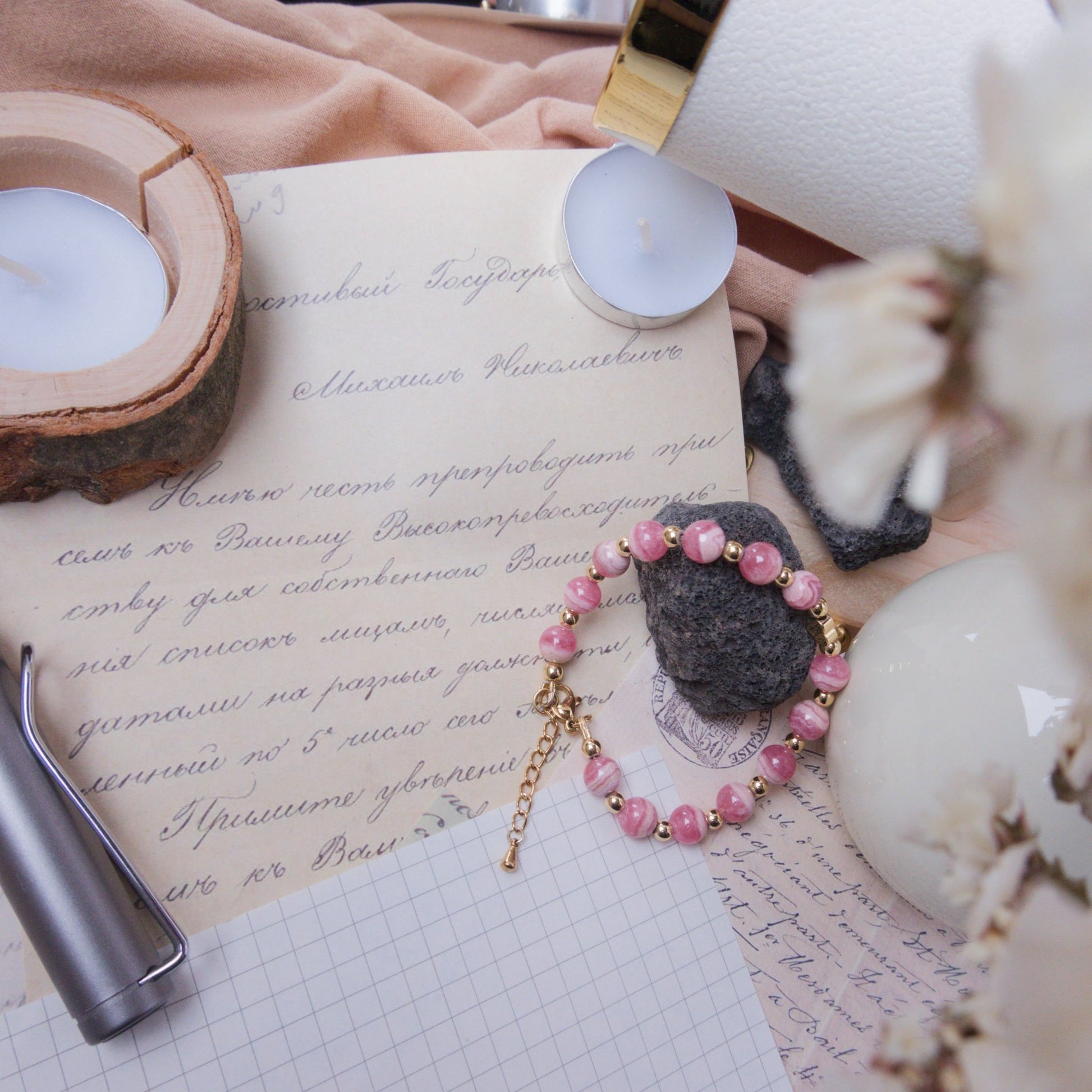 Rhodochrosite Bracelet – Crystal bracelet of Love, Compassion and Emotional Healing - To Eons