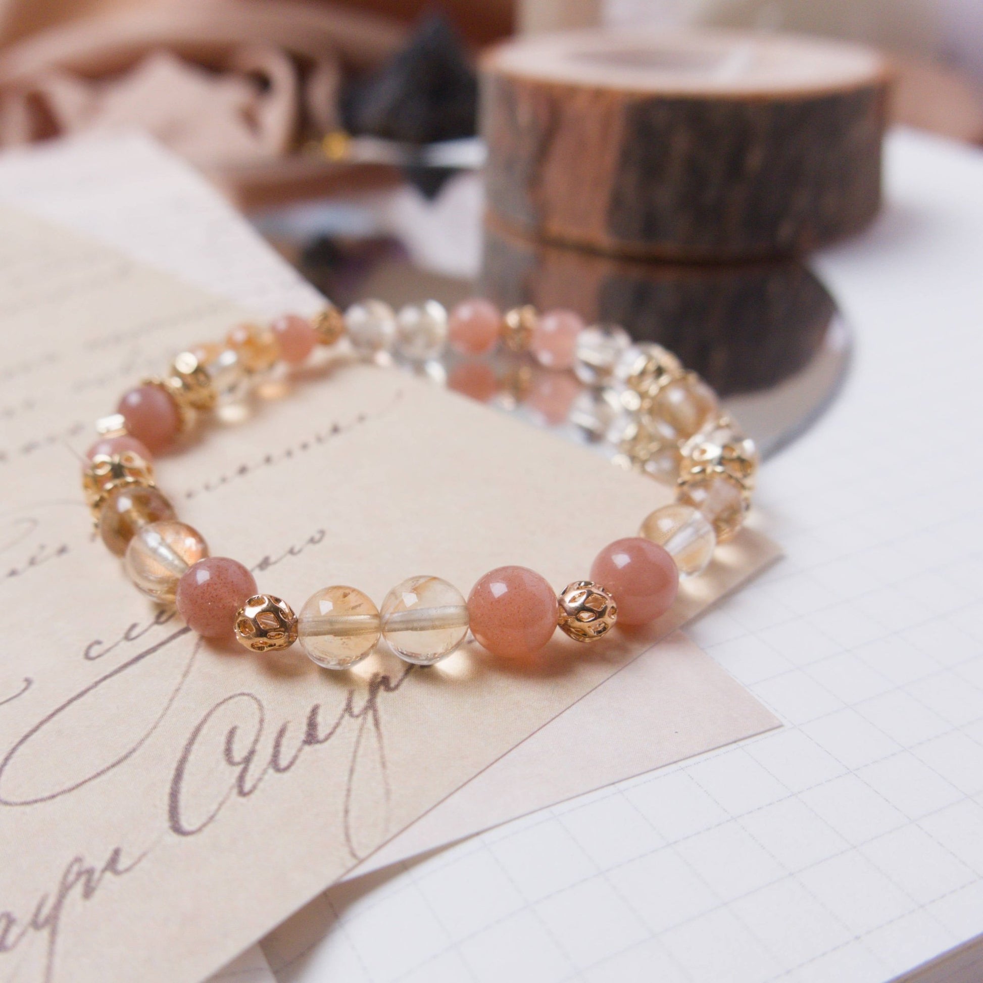 Sunstone and Citrine Bracelet - Crystal Bracelet of Joy, Wealth, and Abundance - To Eons